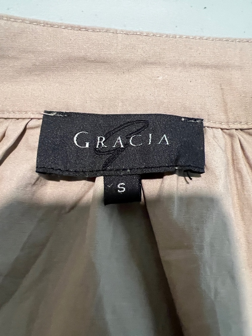 Gracia Beige Shirt Dress Ruched Sleeve Belted Mini/Midi Cotton Sz S - Picture 2 of 6
